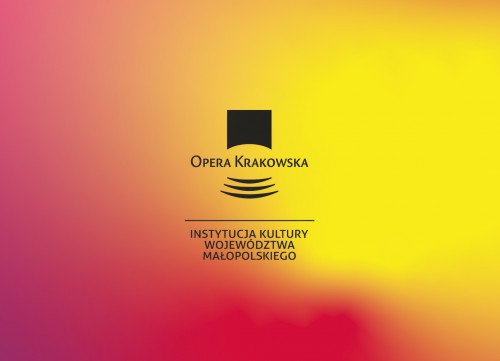 grafika z gradientem i logo opery krakowskiej z podpisem: opera krakowska instytucja kultury województwa małopolskiego