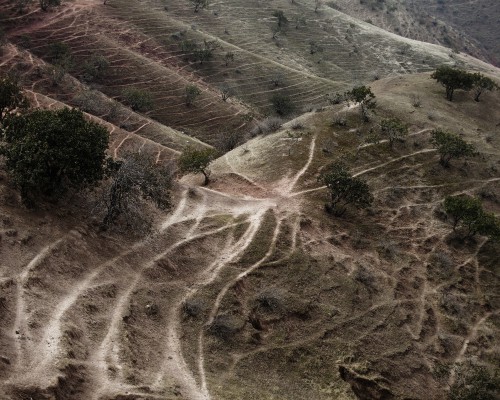 Pejzaż z lotu ptaka z krzyżującymi się w centrum drogami.